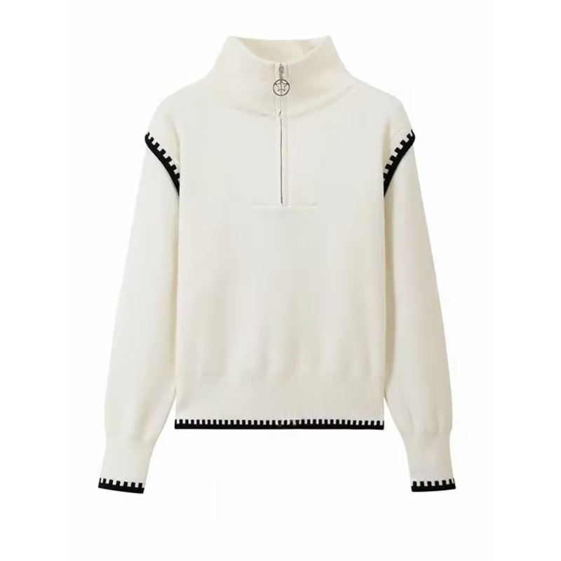 设计感洋气减龄半拉链撞色毛衣2025秋冬新款半高领气质韩版针织衫