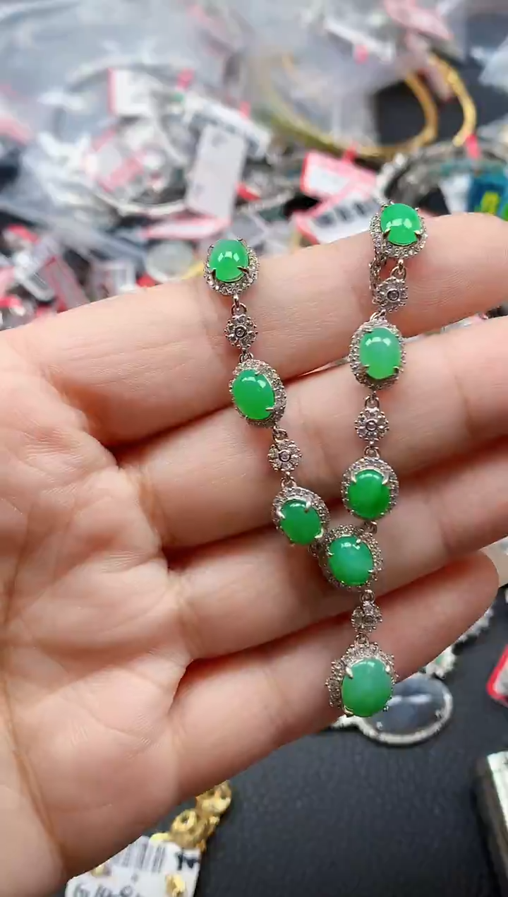 银S925镶嵌戒指翡翠天然A货缅甸翡翠