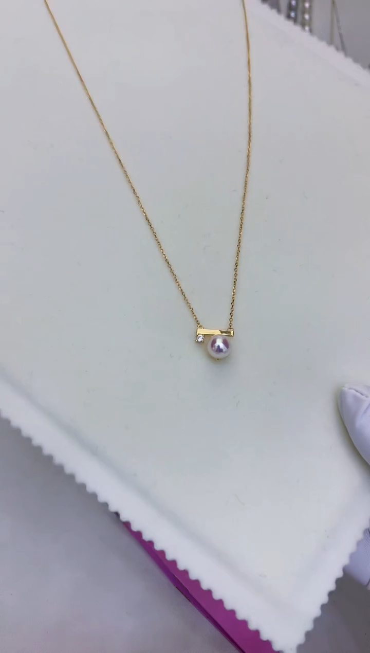 银S925镶嵌海水珍珠饰品金色平衡木套链