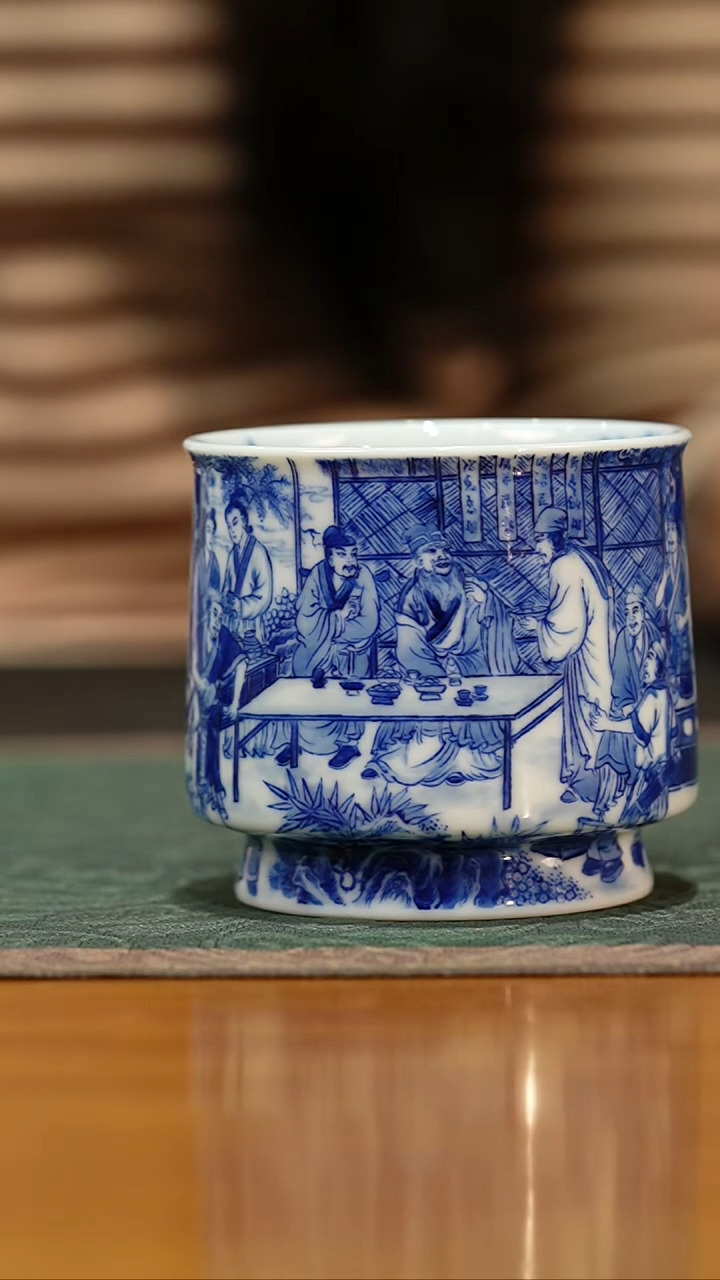 瓷瓷姑娘铭墨朗谷斗茶图杯