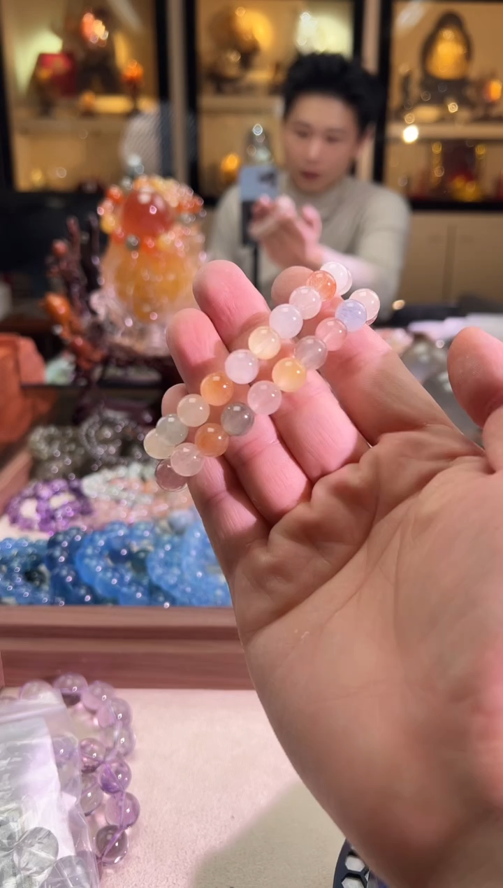 未镶嵌手串水晶9.5mm+糖果猫眼彩兔毛(多样性发一）