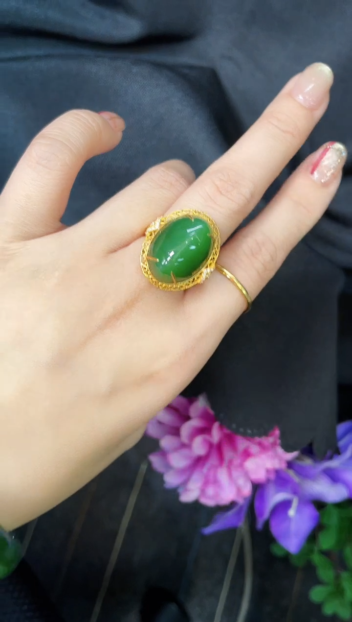【闪购商品】和田玉戒指18K金镶嵌多样性发一Z