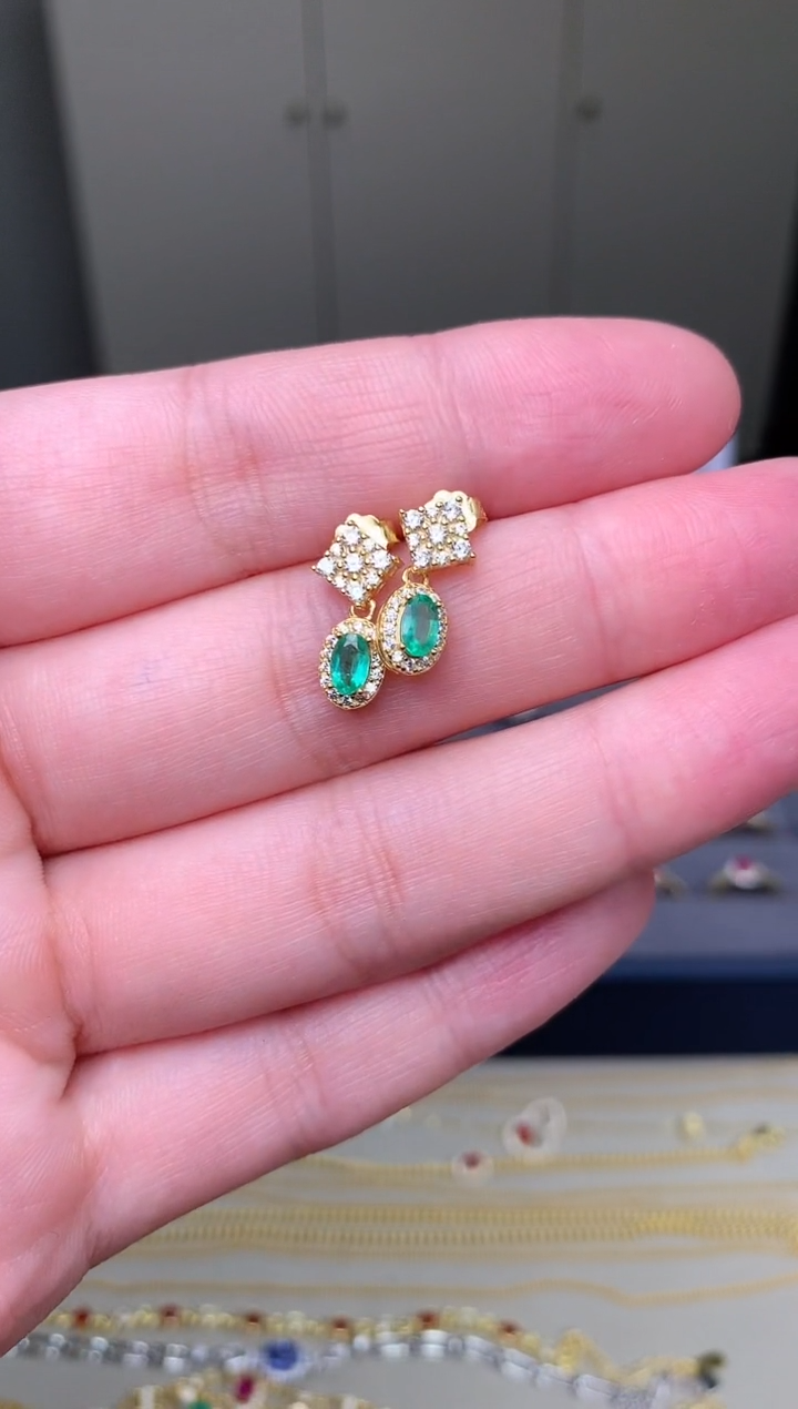 【闪购商品】祖母绿耳饰银S925镶嵌耳饰