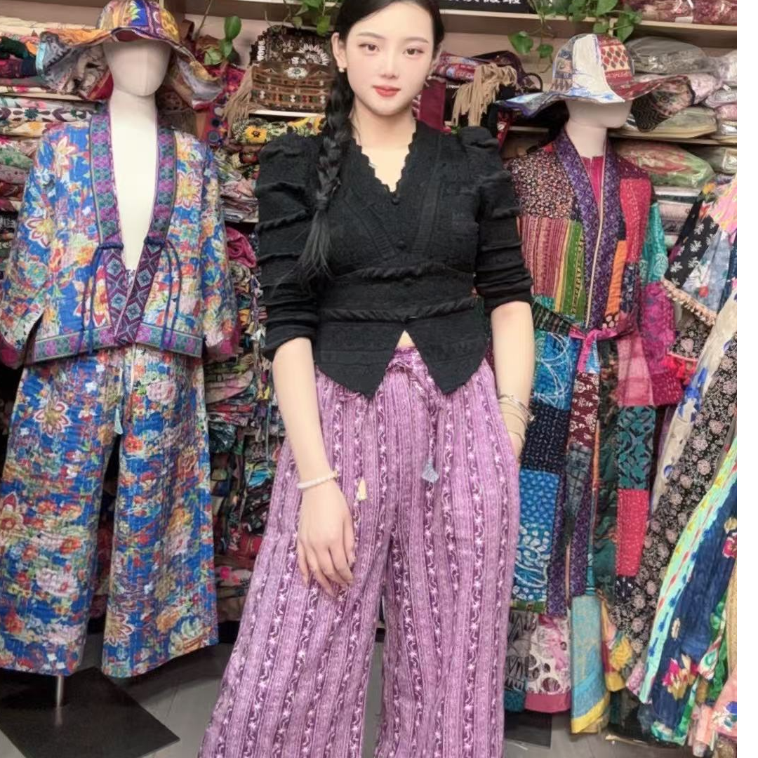 印度尼泊尔拓印棉直筒裤特色显瘦版裤子直播间选款不 退不 换