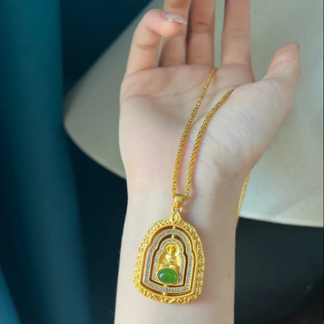 古法镶嵌旋转佛牌项链ZD0457