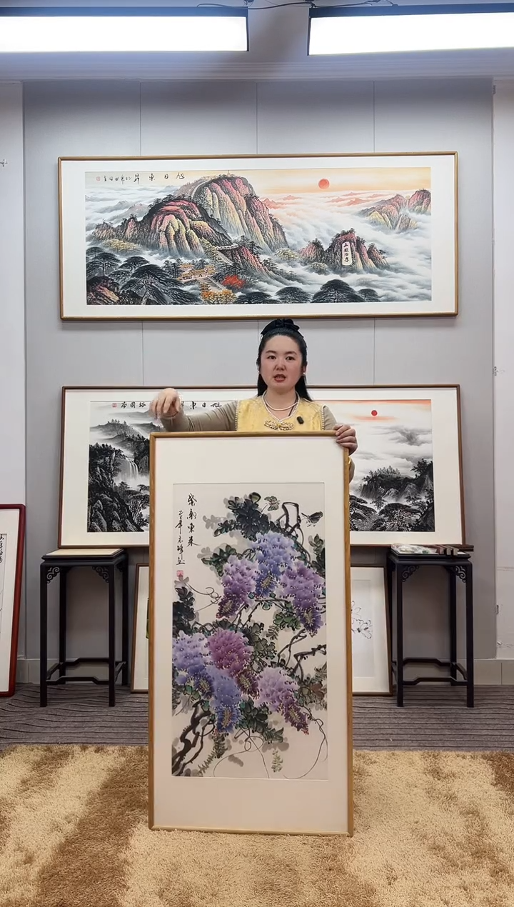 国画手绘紫藤122*62尺寸