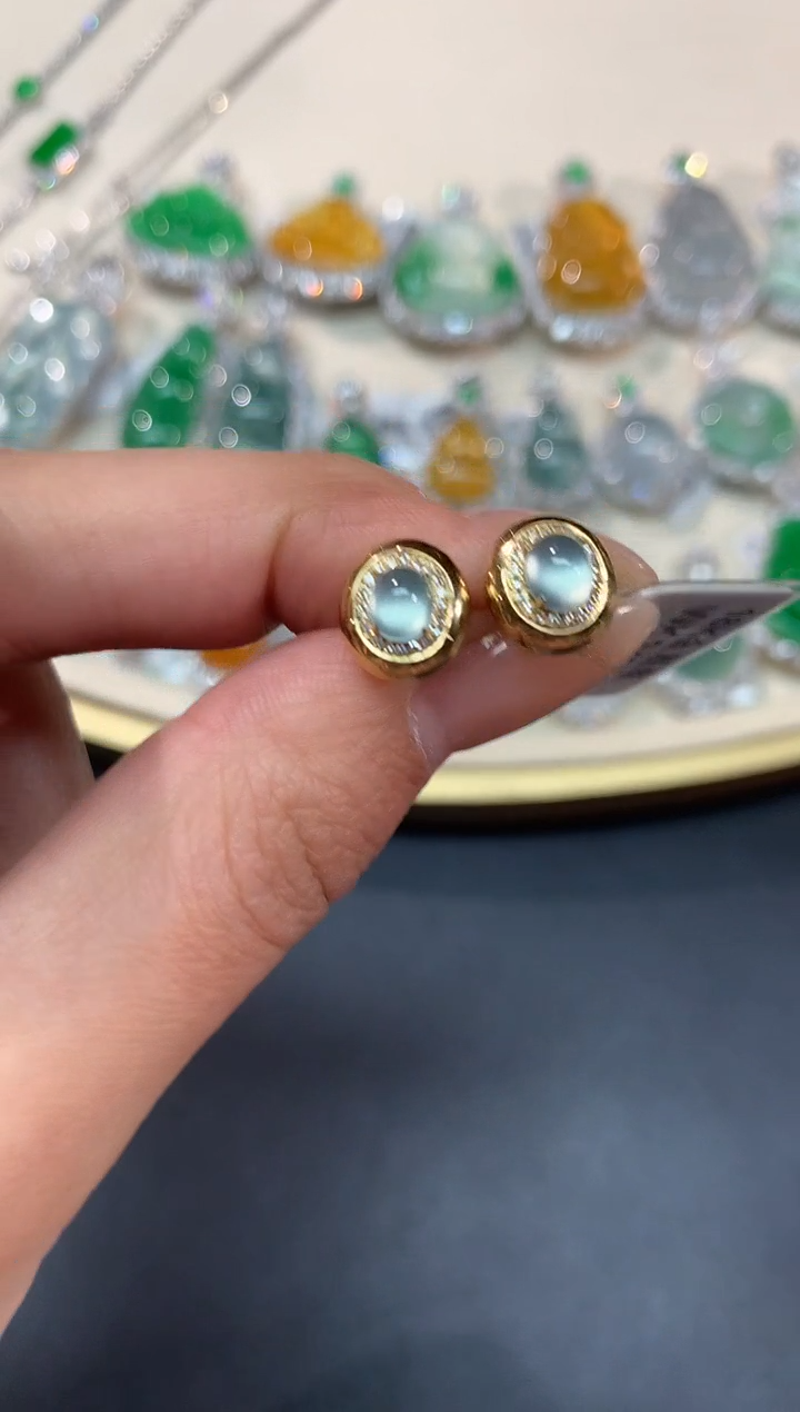 【闪购商品】翡翠耳饰18K金镶嵌A64|4500