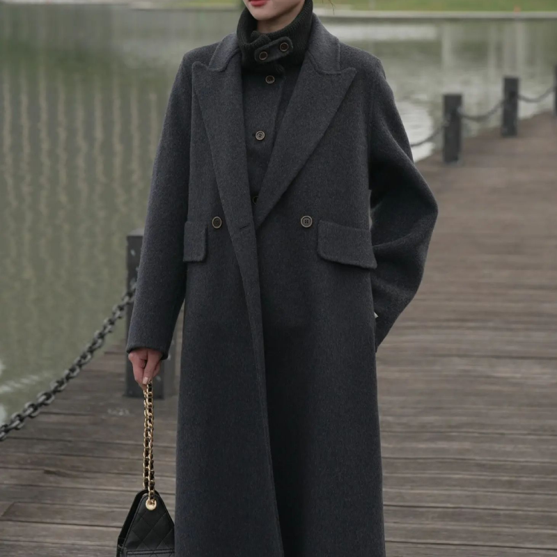 【70羊毛高货】双面羊毛大衣女中长款马甲两件套百搭毛呢外套慧慧