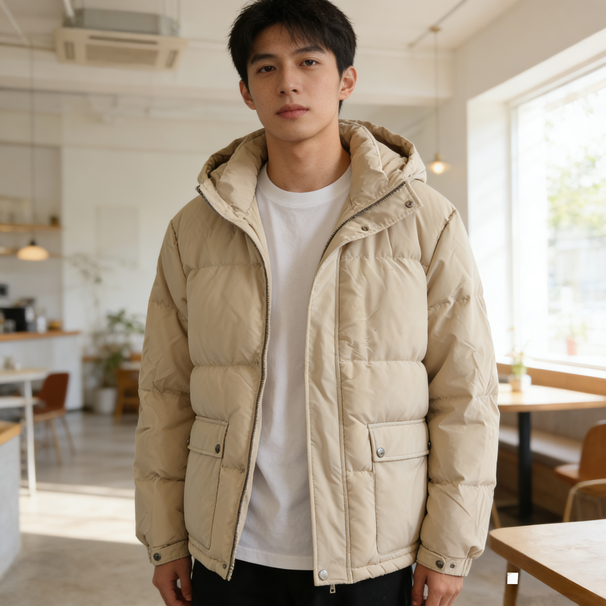 5141☞情侣款潮牌秋冬多口袋休闲连帽保暖面包服羽绒服外套