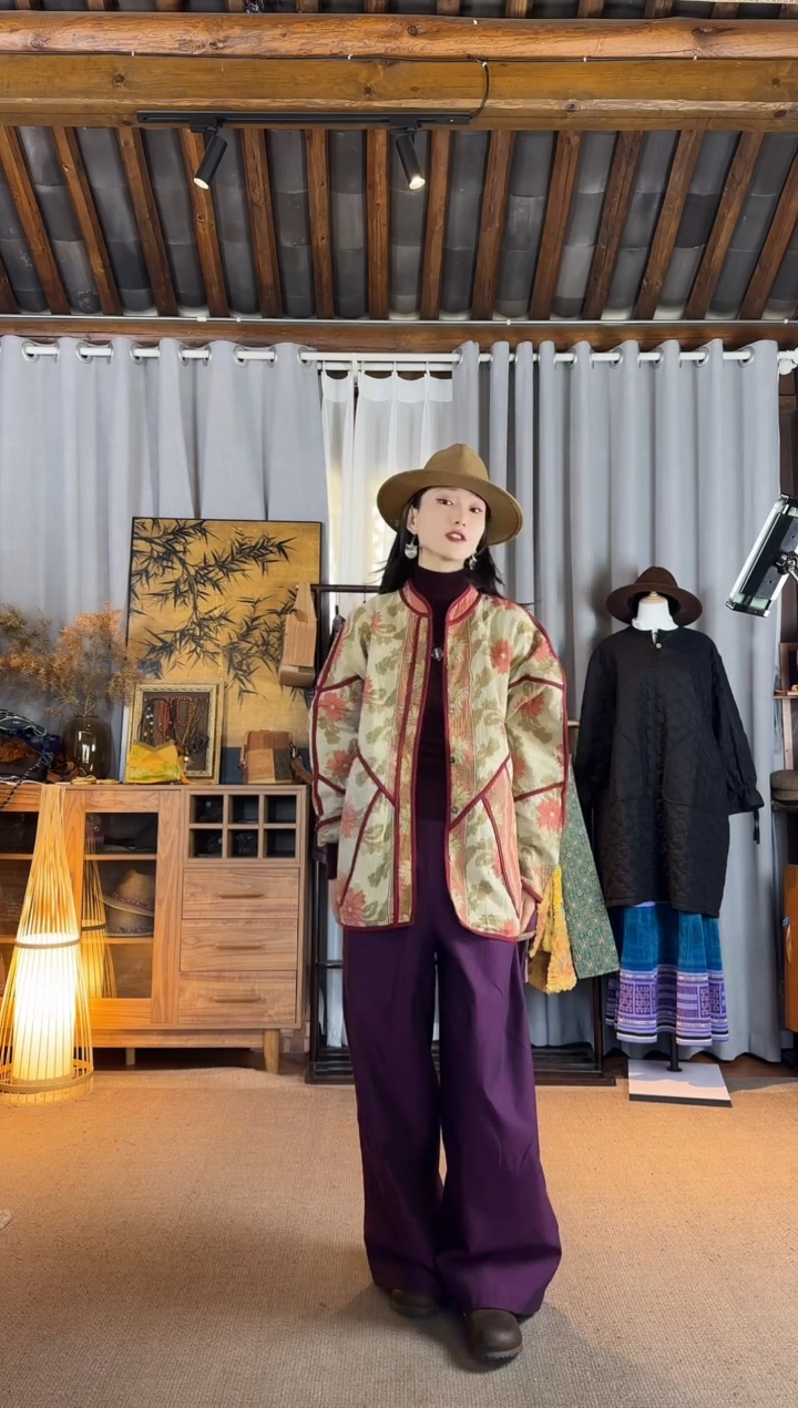 设计师款彩色软古布中长褴褛外套