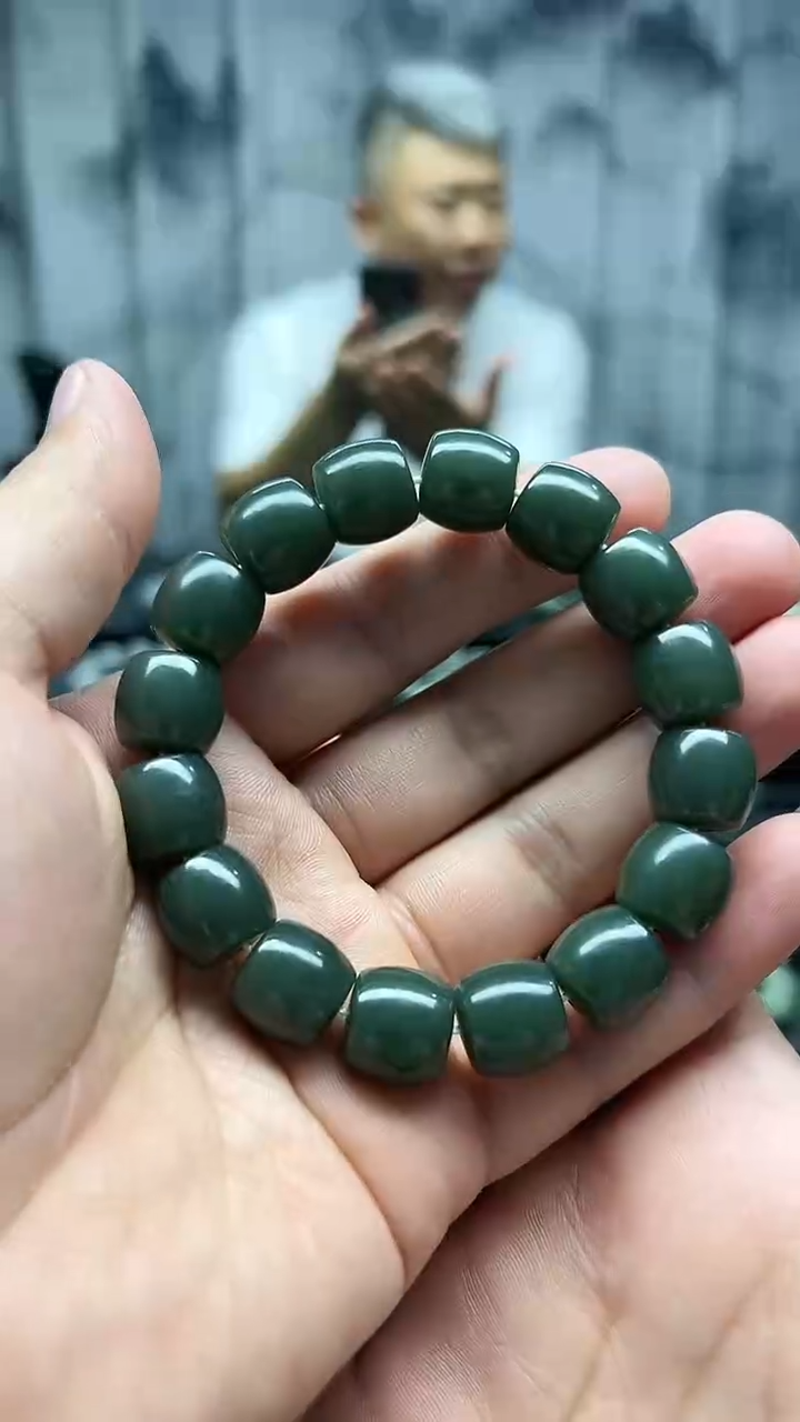 手串未镶嵌和田玉切莫蓝直切卡14纯天然拍一发一