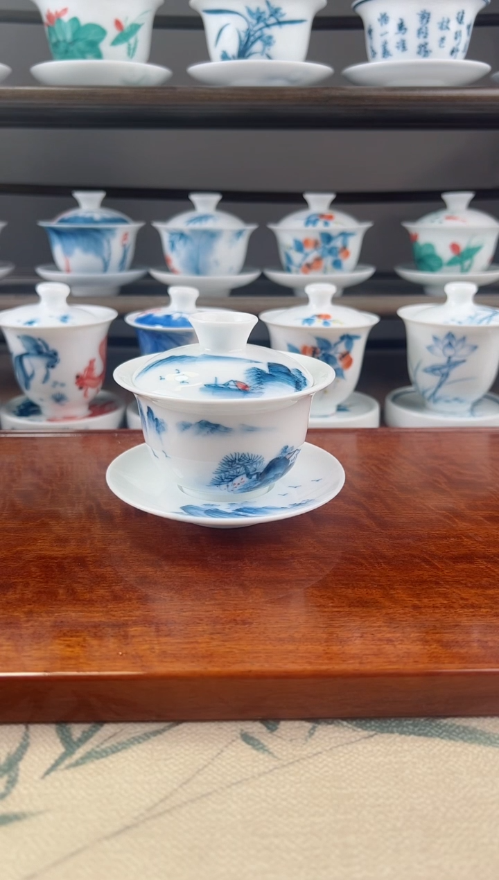 微瑕千里江山130ml三才盖碗