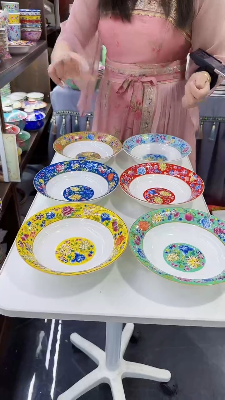 瓷片7.5英寸圆深盘6个景德镇陶瓷