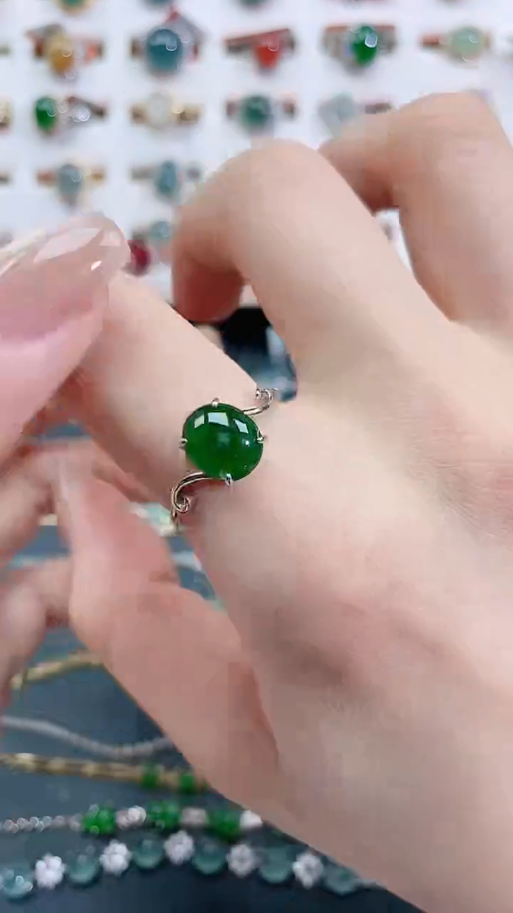 银S925镶嵌戒指翡翠天然翡翠