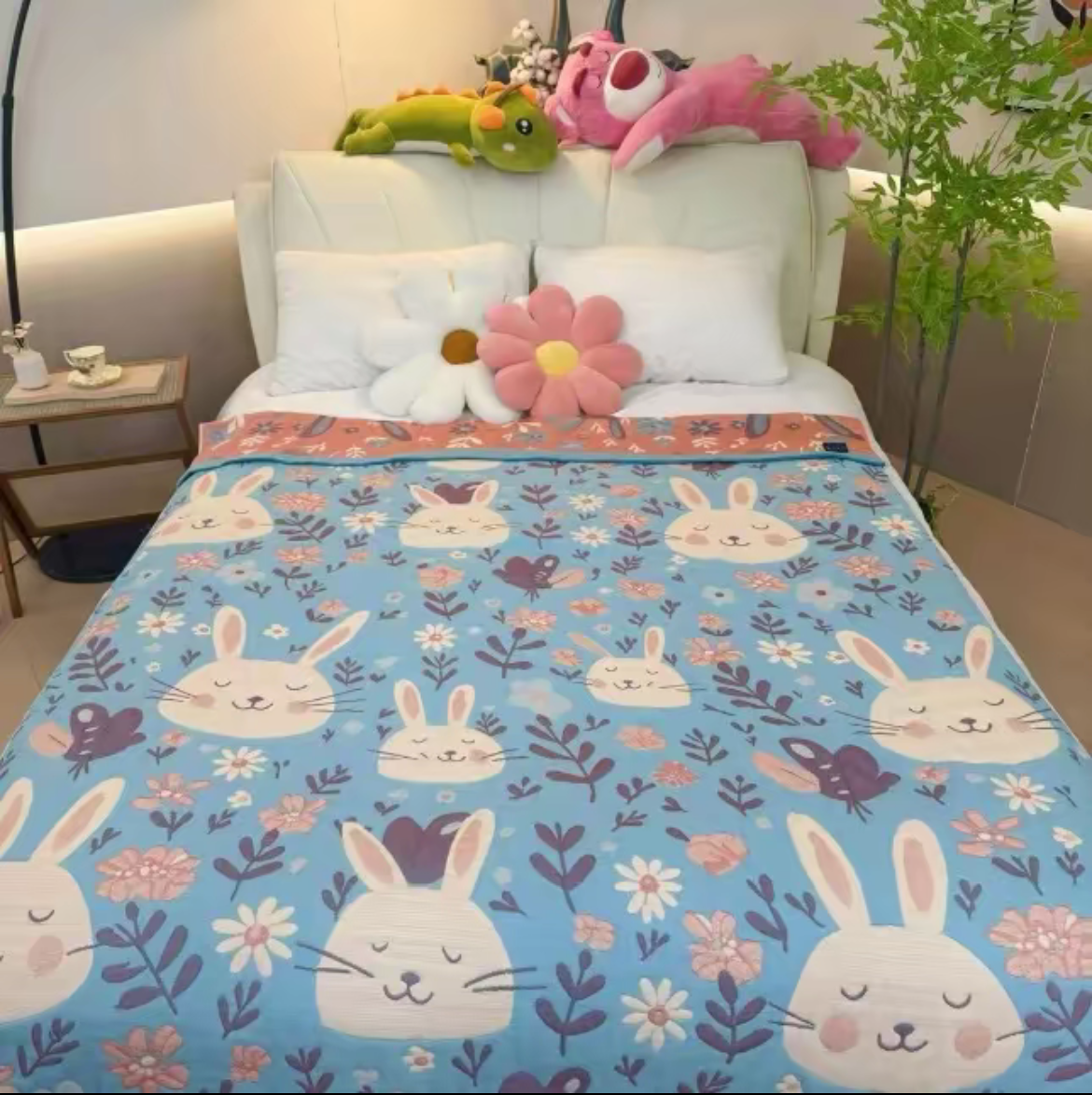 【小兔毛巾被】150*200cm纱布毯毛巾被多功能盖毯透气柔软亲肤凉感
