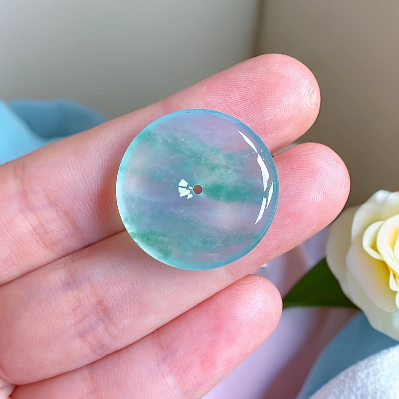 缅甸产地天然A货翡翠高冰起胶怀古平安扣