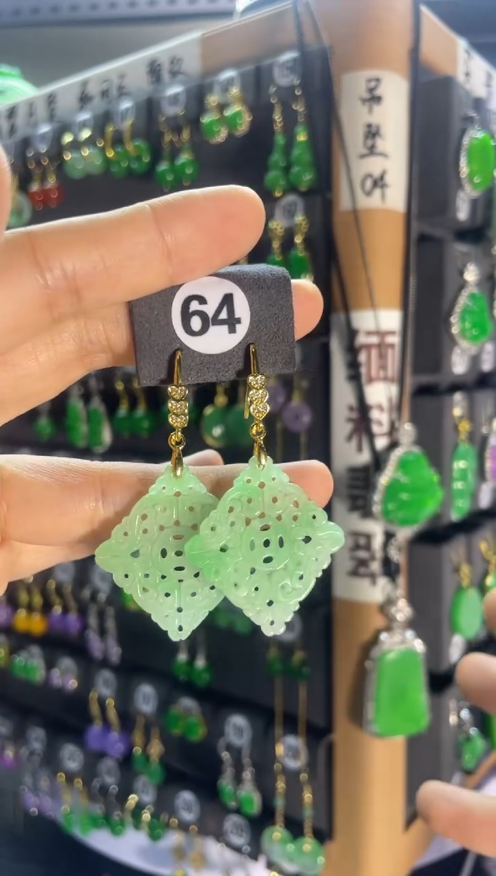 翡翠银S925镶嵌耳饰64..