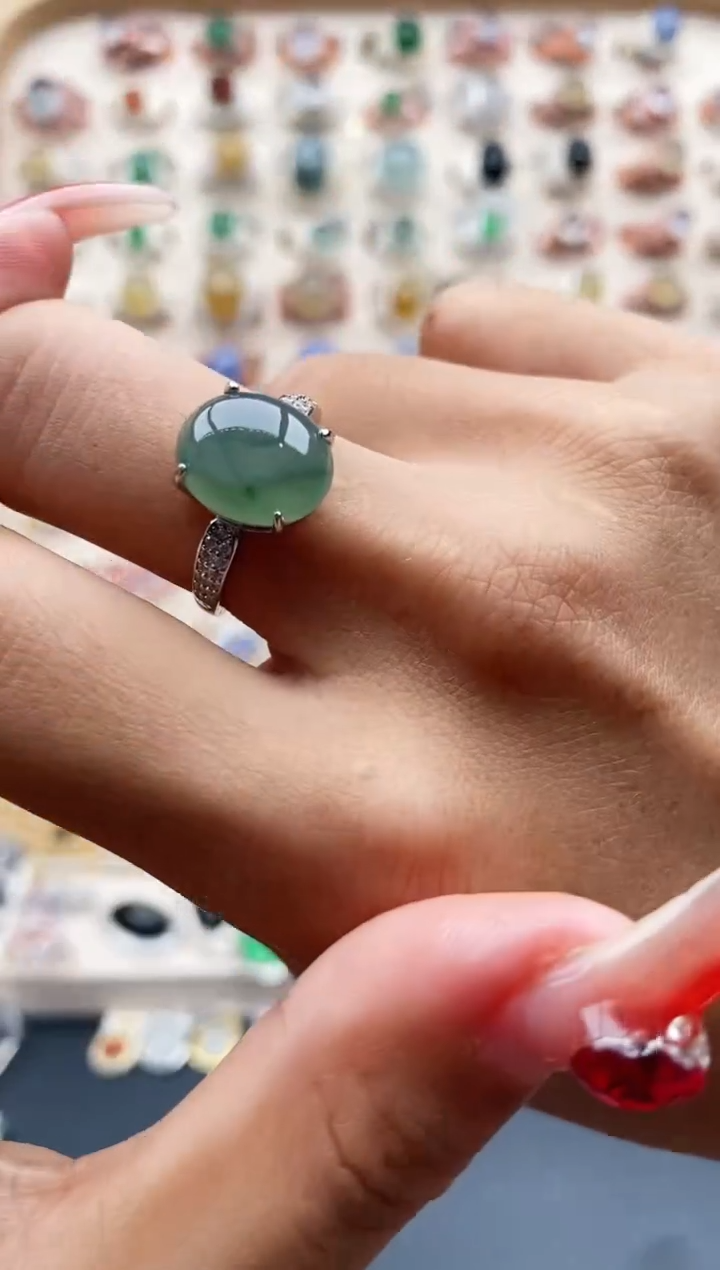 【闪购商品】翡翠戒指银S925镶嵌缅甸天然A货翡翠333  7+9