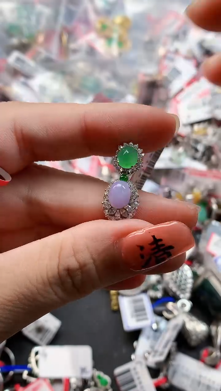 银S925镶嵌戒指翡翠天然A货缅甸翡翠