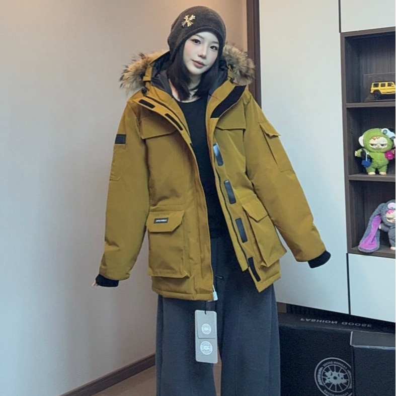 Fashion Goose升级款情侣羽绒服厚款情侣拒污拉链连帽黑色中长款