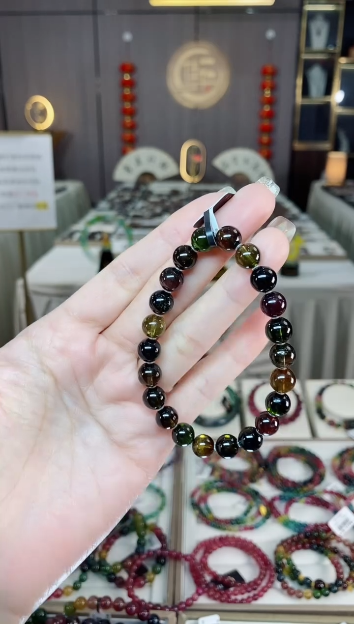 未镶嵌老矿碧玺黑糖净体单圈手串8mm+碧玺dan多样性发货一条