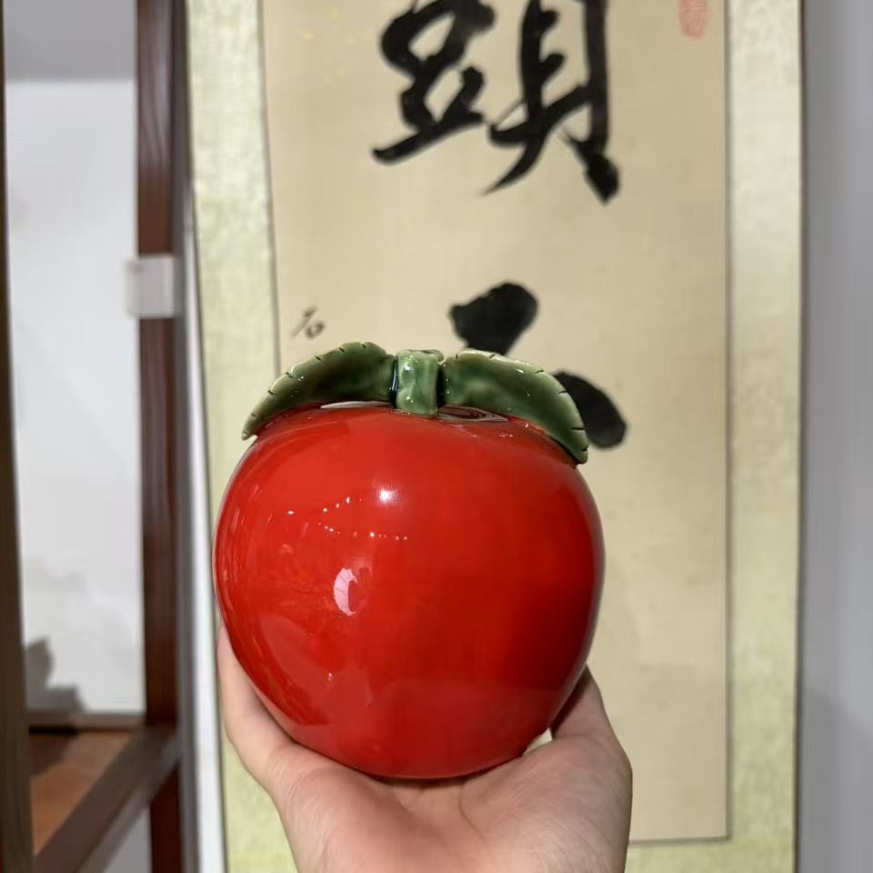 上档次大苹果一对创意事事如意手绘陶瓷摆件红色装饰品客厅工艺品