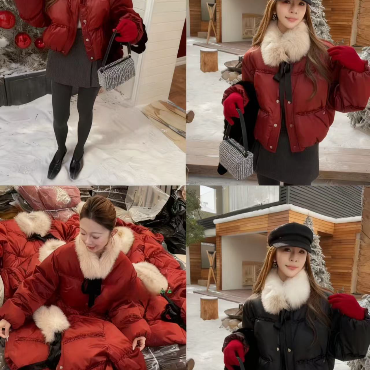 圣诞新款绒子含量90绒短款羽绒服纯色加厚真狐狸毛领冬装保暖2025