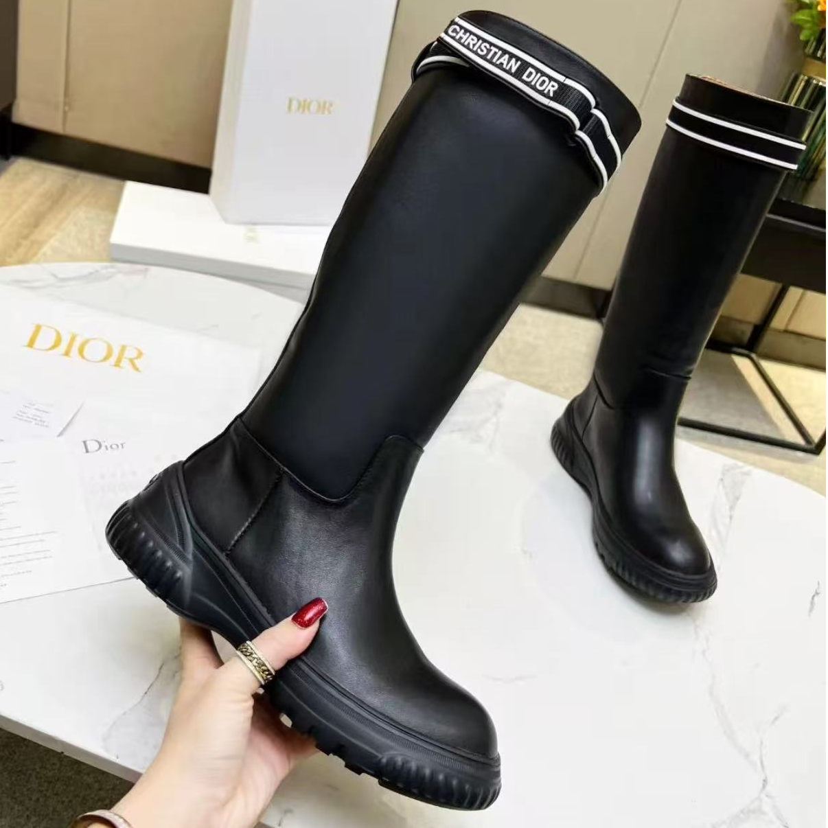 99新 DIOR/迪奥 迪奥黑色厚底长靴  35.5