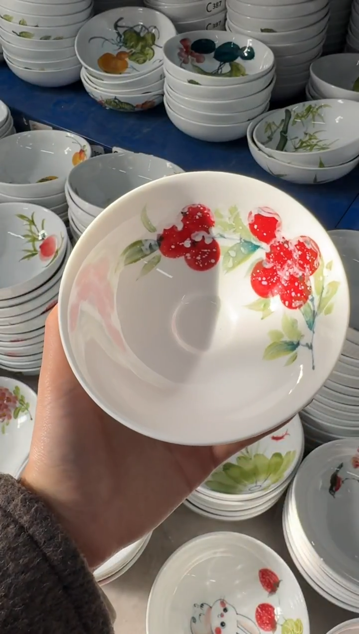 瓷片景德镇高温陶瓷食品级手绘釉中彩-斗笠碗