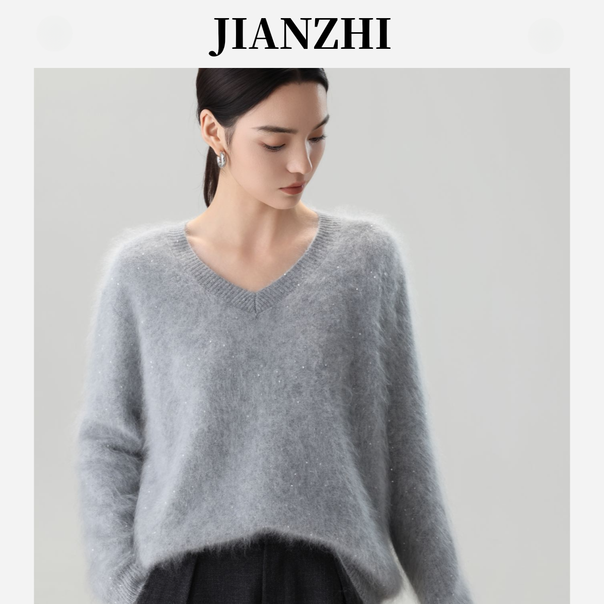 1314简织新款女V领长袖毛针织衫宽松内搭时尚休闲保暖拉毛毛衣