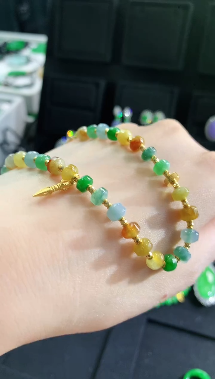 【闪购商品】翡翠手链18K金镶嵌手链