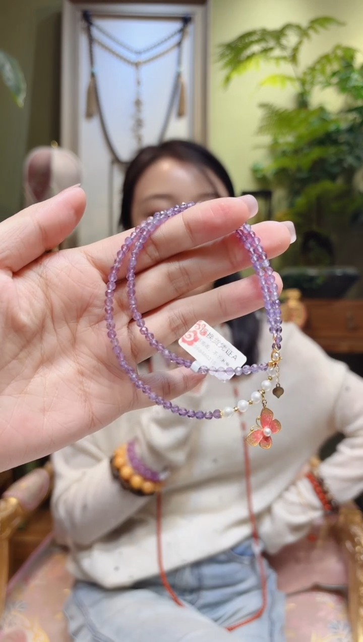 【闪购商品】水晶项链18K金镶嵌蝴蝶提溜紫水晶项链