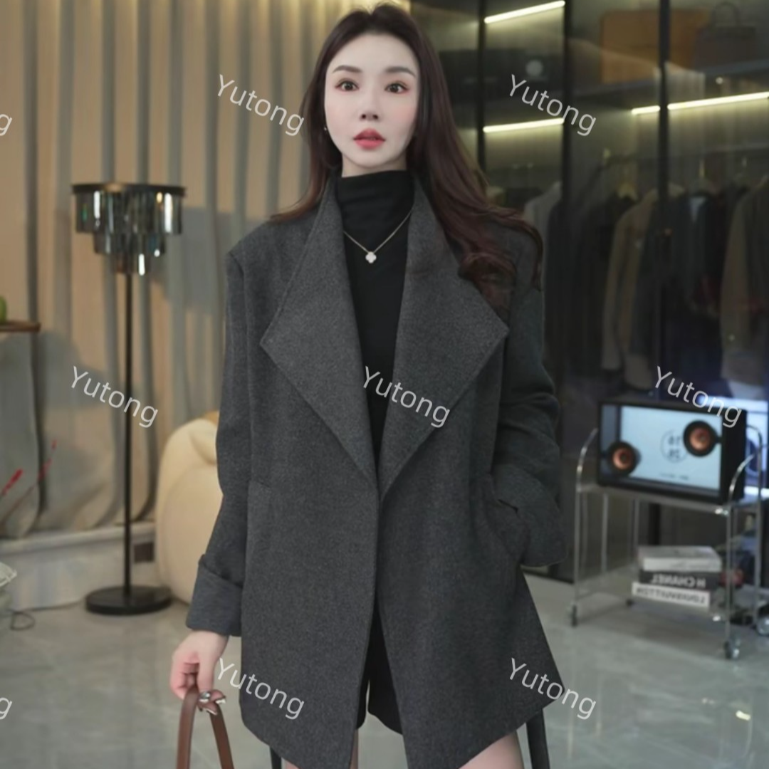 DYT HOME里衬90白鹅绒可拆卸韩版显瘦加厚款毛呢外套法式厚款立领