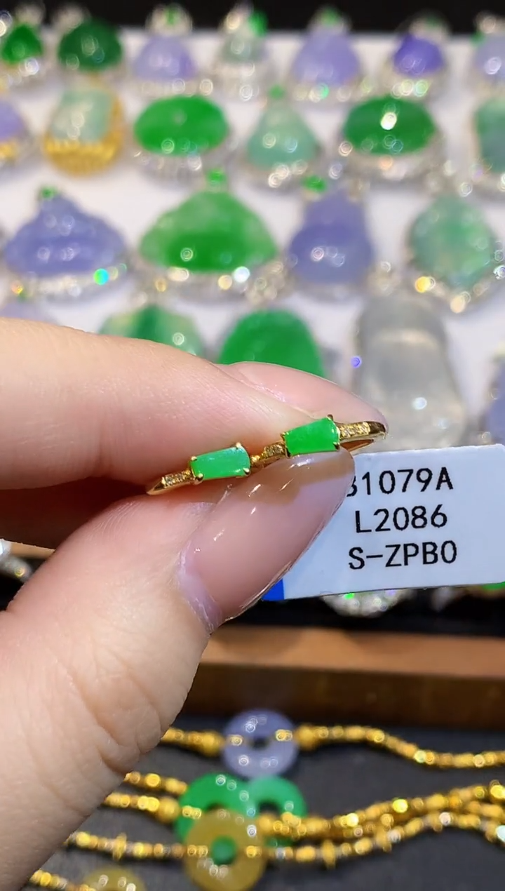 18K金镶嵌翡翠耳饰L多样性发其一