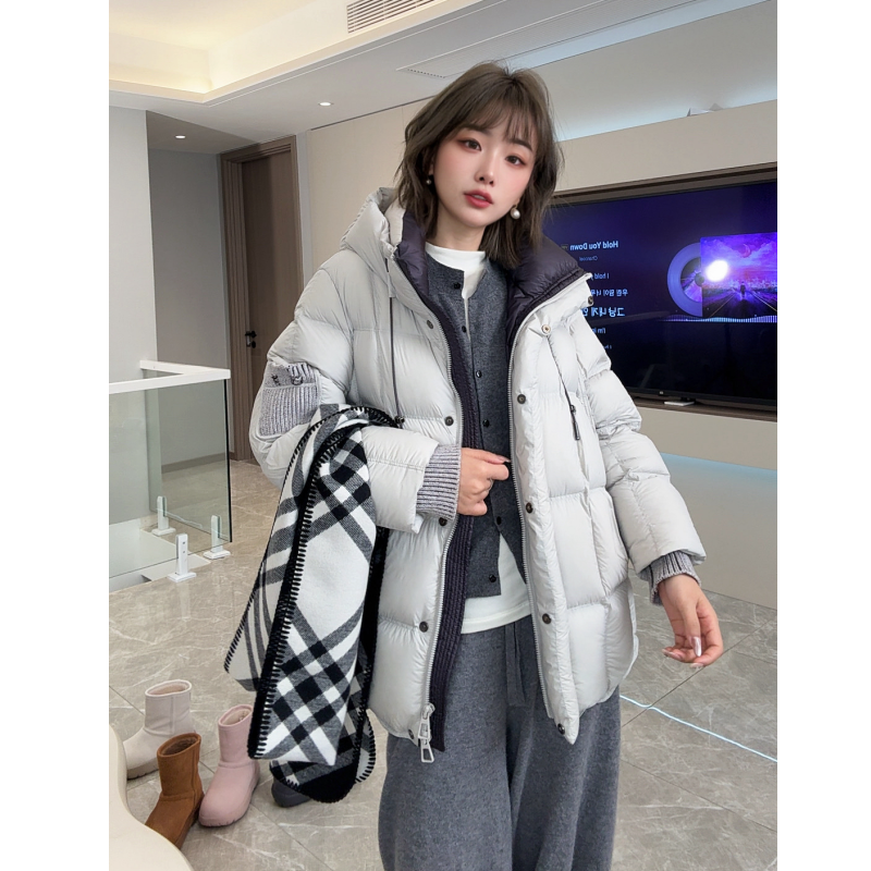 2025新款冬季时尚百搭连帽一手长鹅绒服