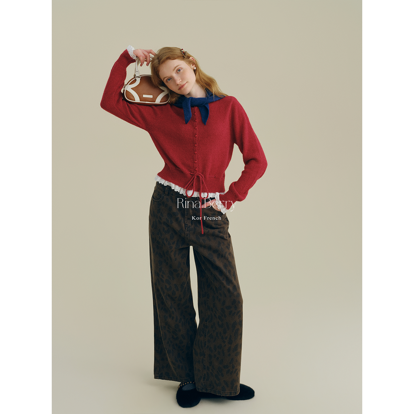 Rina Berry 豹纹直筒休闲裤