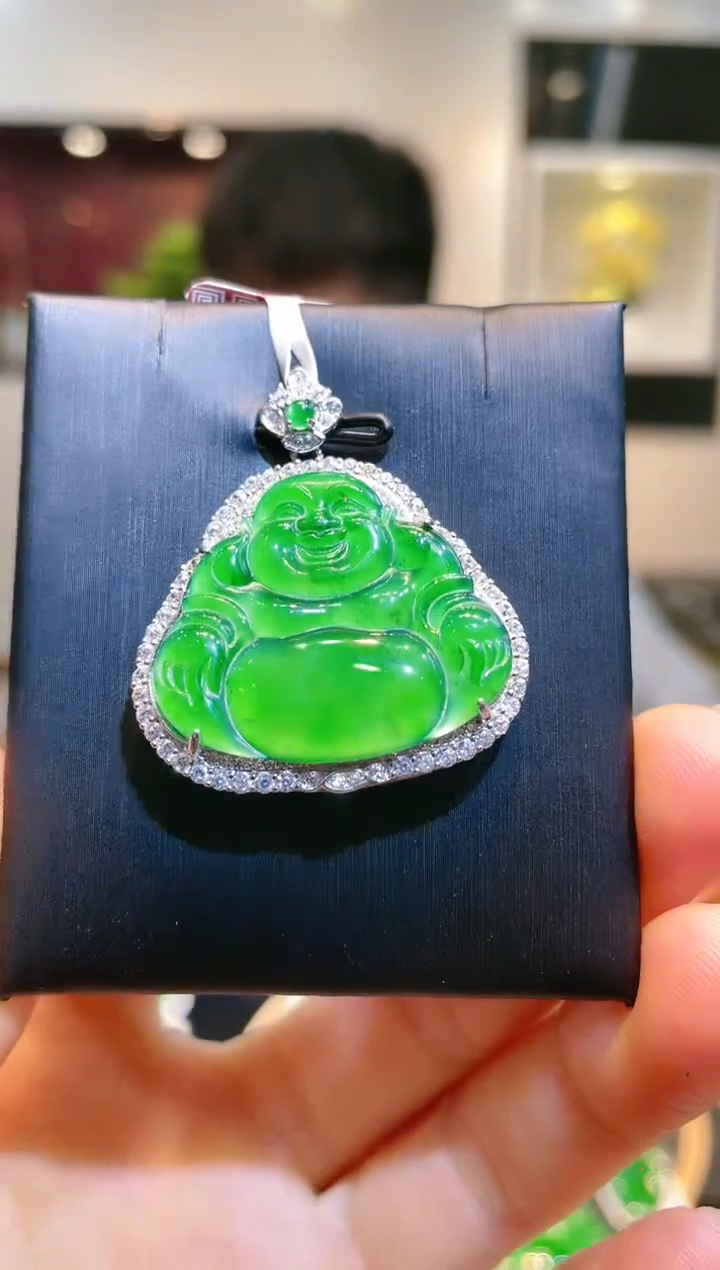 【闪购商品】翡翠颈饰银S925镶嵌A137天然A货翡翠吊坠（不含链）