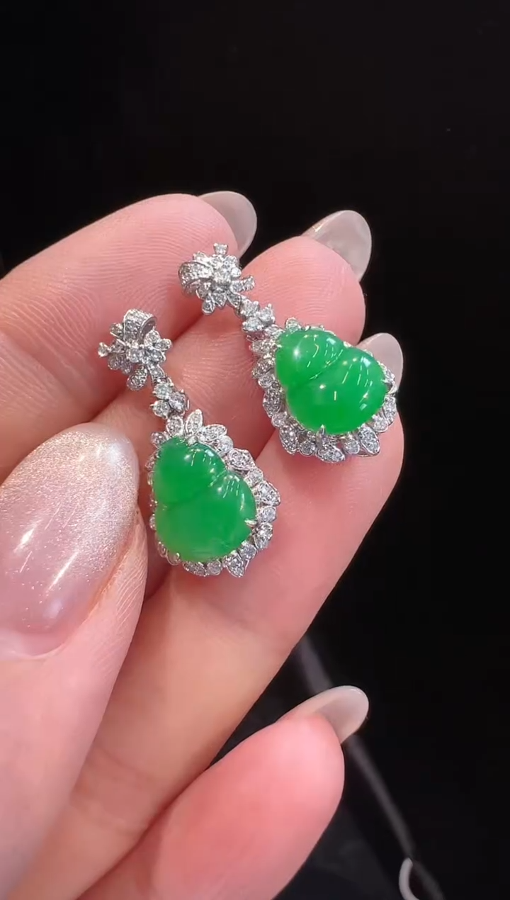 【闪购商品】翡翠耳饰18K金镶嵌耳饰