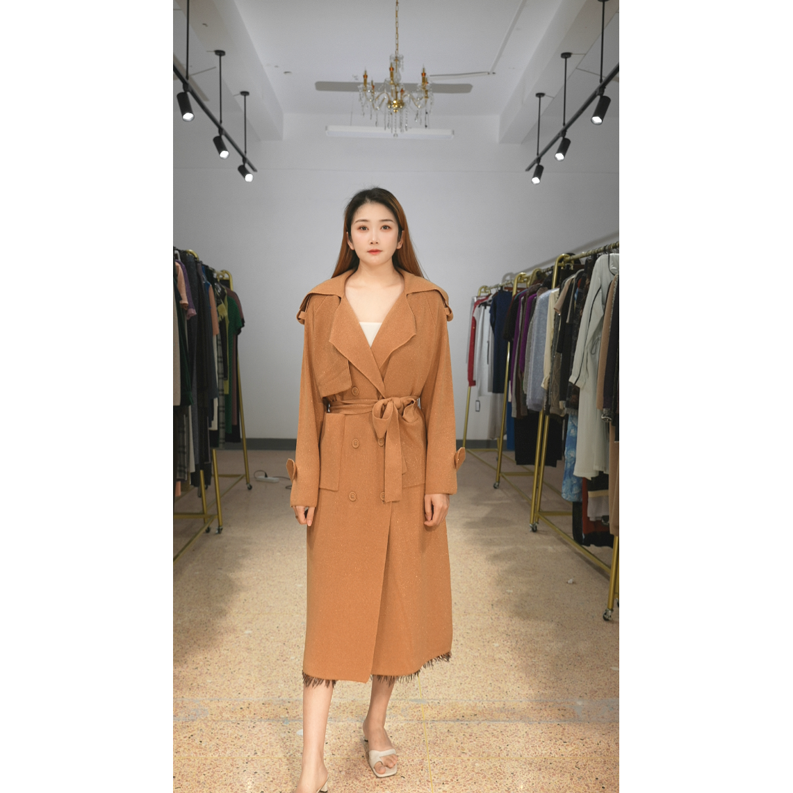 ZHENTISIMAN秋季长款风衣开衫款毛呢大衣风衣WA5018