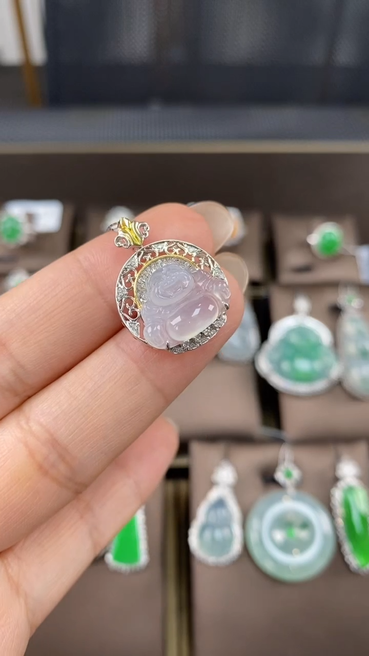 【闪购商品】翡翠吊坠(不含链)18K金镶嵌翡翠包镶佛公