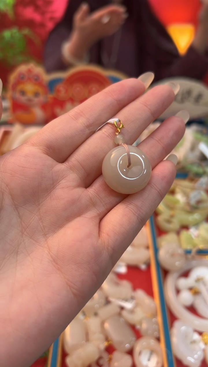 【闪购商品】和田玉吊坠未镶嵌藕粉胖墩平安扣23mm