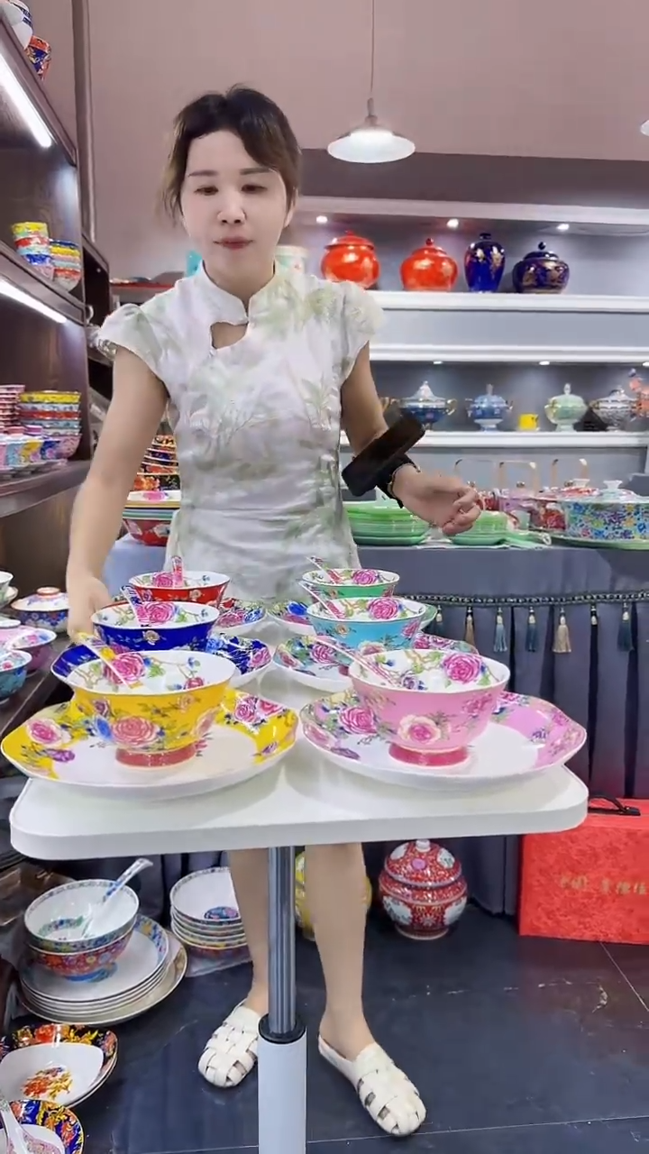 瓷片三件套盘碗勺6套景德镇陶瓷