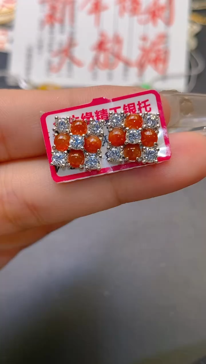 【闪购商品】翡翠耳饰银S925镶嵌天然A货翡翠1