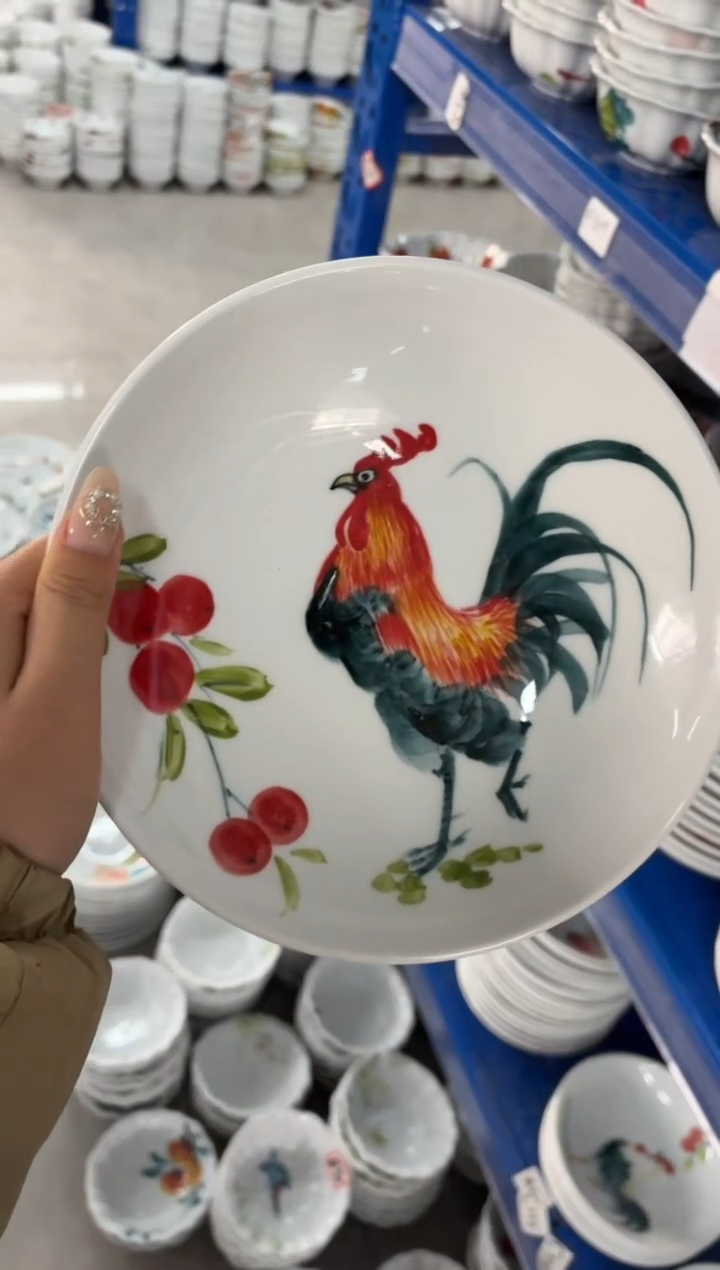 瓷片景德镇高温陶瓷食品级手绘釉中彩-圆深盘