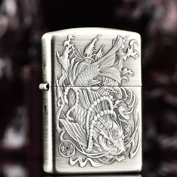 zippo打火机正品古银鱼化龙3D立体浮雕 9