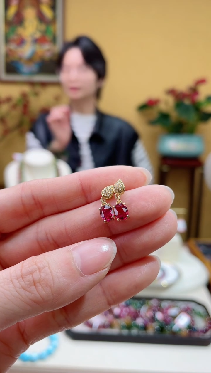 【闪购商品】碧玺耳饰18K金镶嵌8@@MJ50209001