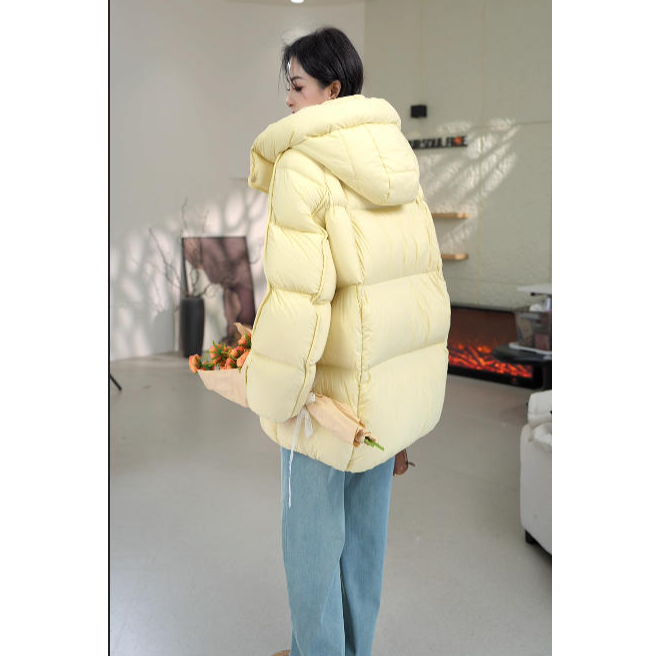 【何少】纯色中长款厚款拉链肯豆风小个子立领秋冬韩版鹅绒服5152