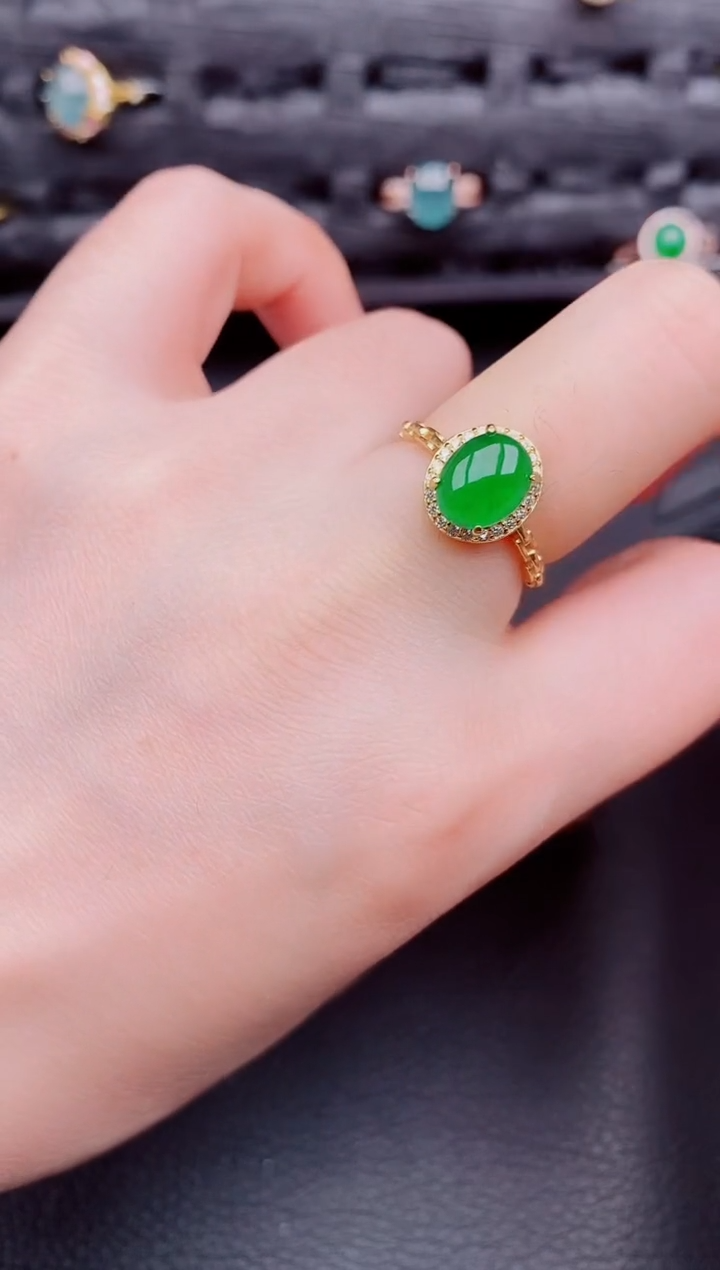 【闪购商品】翡翠戒指银S925镶嵌天然a货翡翠448