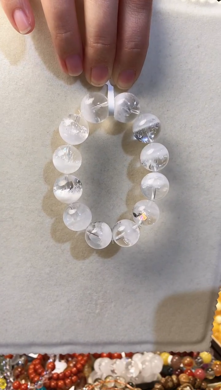 未镶嵌手串水晶M****?聚宝盆白幽灵15.4MM 毕业 彩虹光