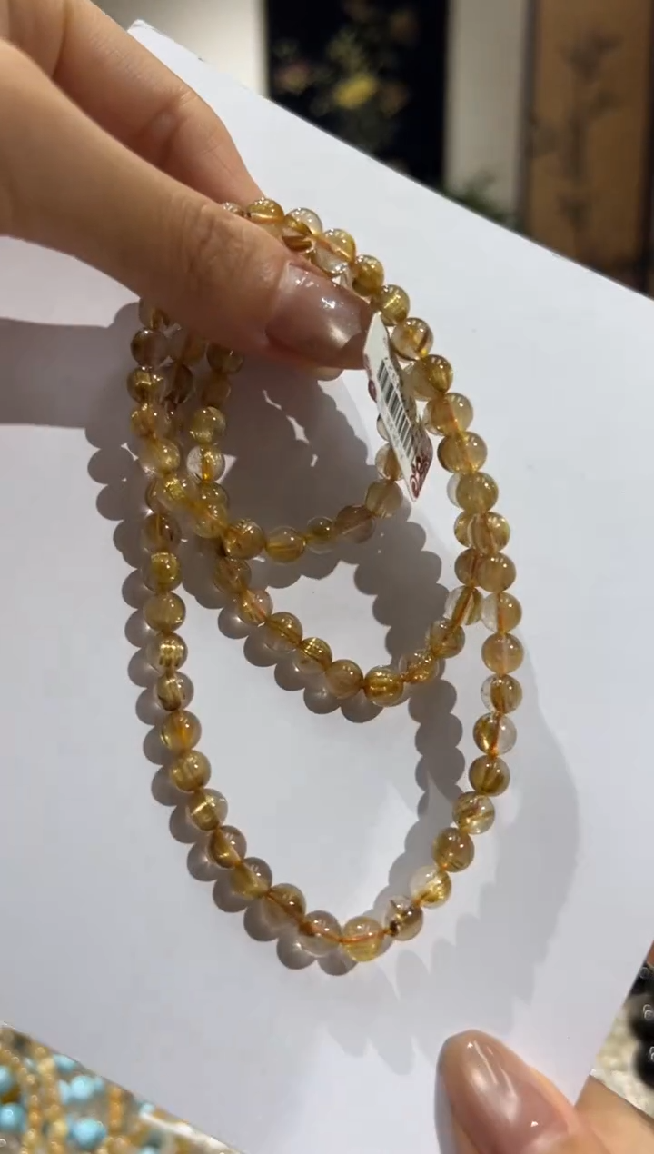 未镶嵌手串发晶MJJYW4327金发晶三圈手串6+多样性发一